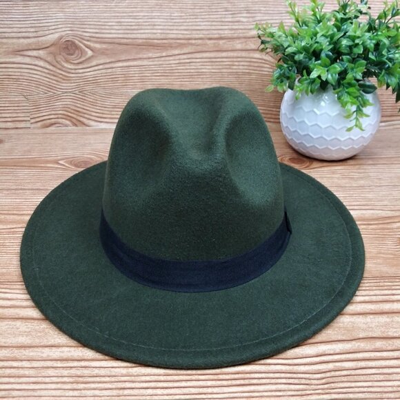 Minimalist fedora hat one-size plain army green casual unisex - Picture 5 of 11
